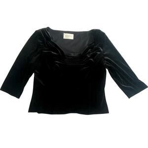 Womens Black Velvet Pinched Neckline Longsleeve Blouse Size Med